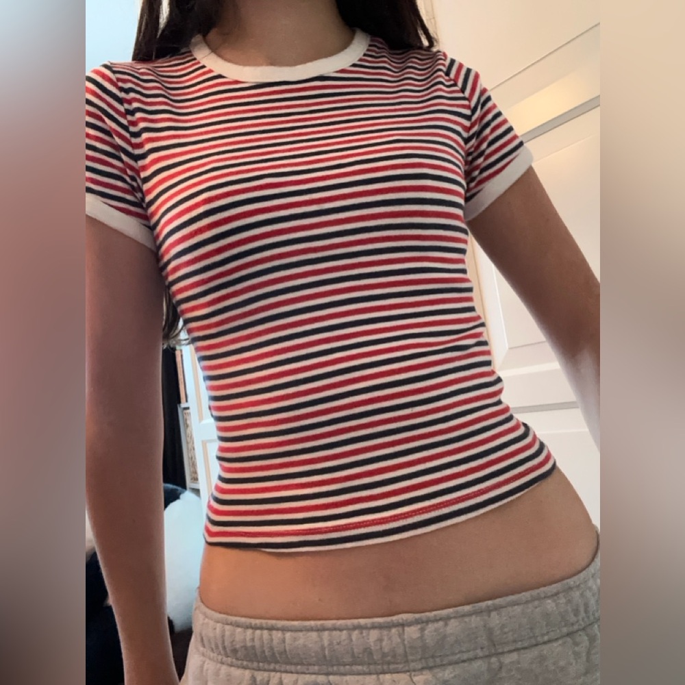NAVY RED AND WHITE STRIPED BABY-T